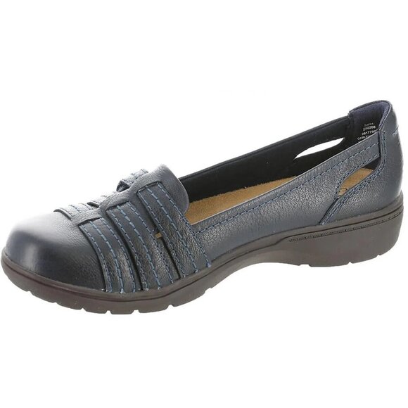 Clarks Carleigh Eliza Triple-Strap Flats Women's Navy Size 11N Leather Slip On - Picture 1 of 5